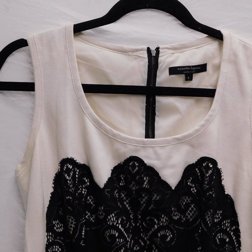 Nanette Lepore NYC Sz 6 B&W Lace Mini Dress W/ Pockets NEW - Picture 3 of 7